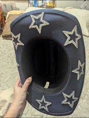 Navy Star Embellished Felt Hat